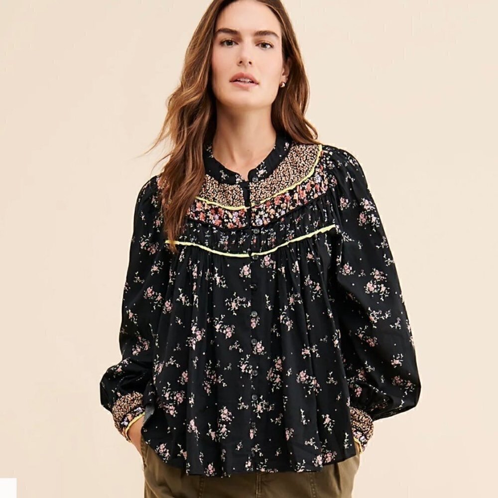 Free People Paloma Top in Black Floral OB1239056